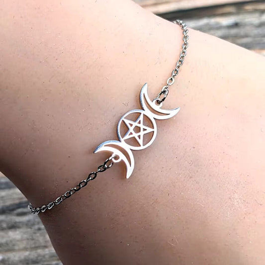 Stainless Steel Triple Moon Goddess Bracelets